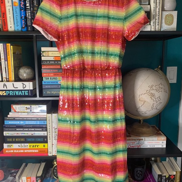 NWT J.Crew Short Sleeve Sequin Dress in Watermelon - Picture 5 of 7